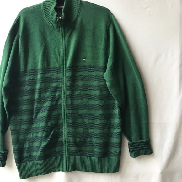 Tommy Hilfiger Green Blue Cardigan Sweater Mens Size XL X-Large Stripes Full Zip - Picture 5 of 16